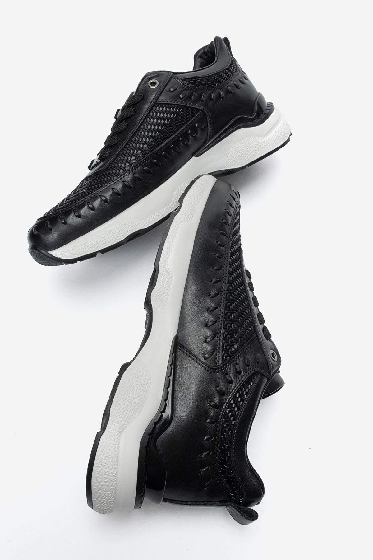 Erkek Hakiki Deri Siyah Lazer Kesim Hafif Tabanlı Sneaker Teodoro