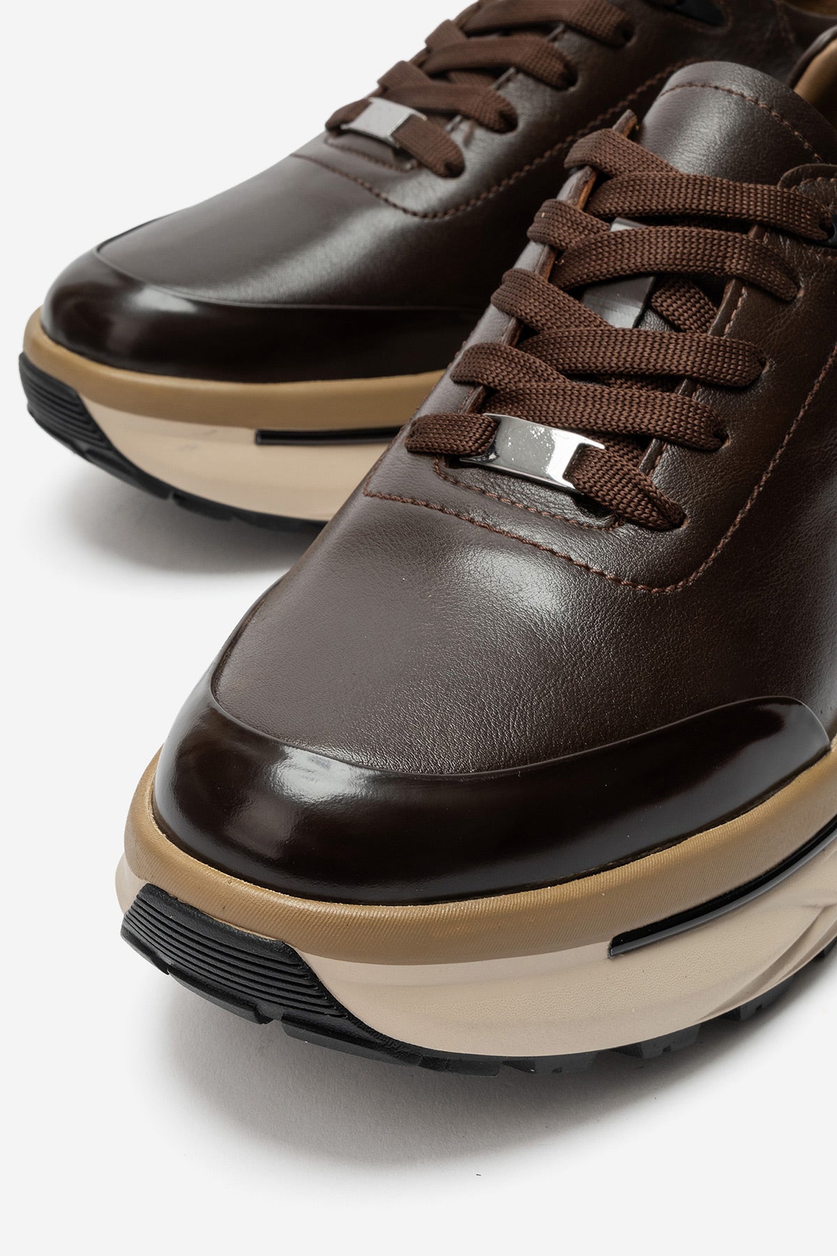 Erkek Hakiki Deri Kahve Bağcıklı Yüksek Kauçuk Tabanlı Sneaker Tullio