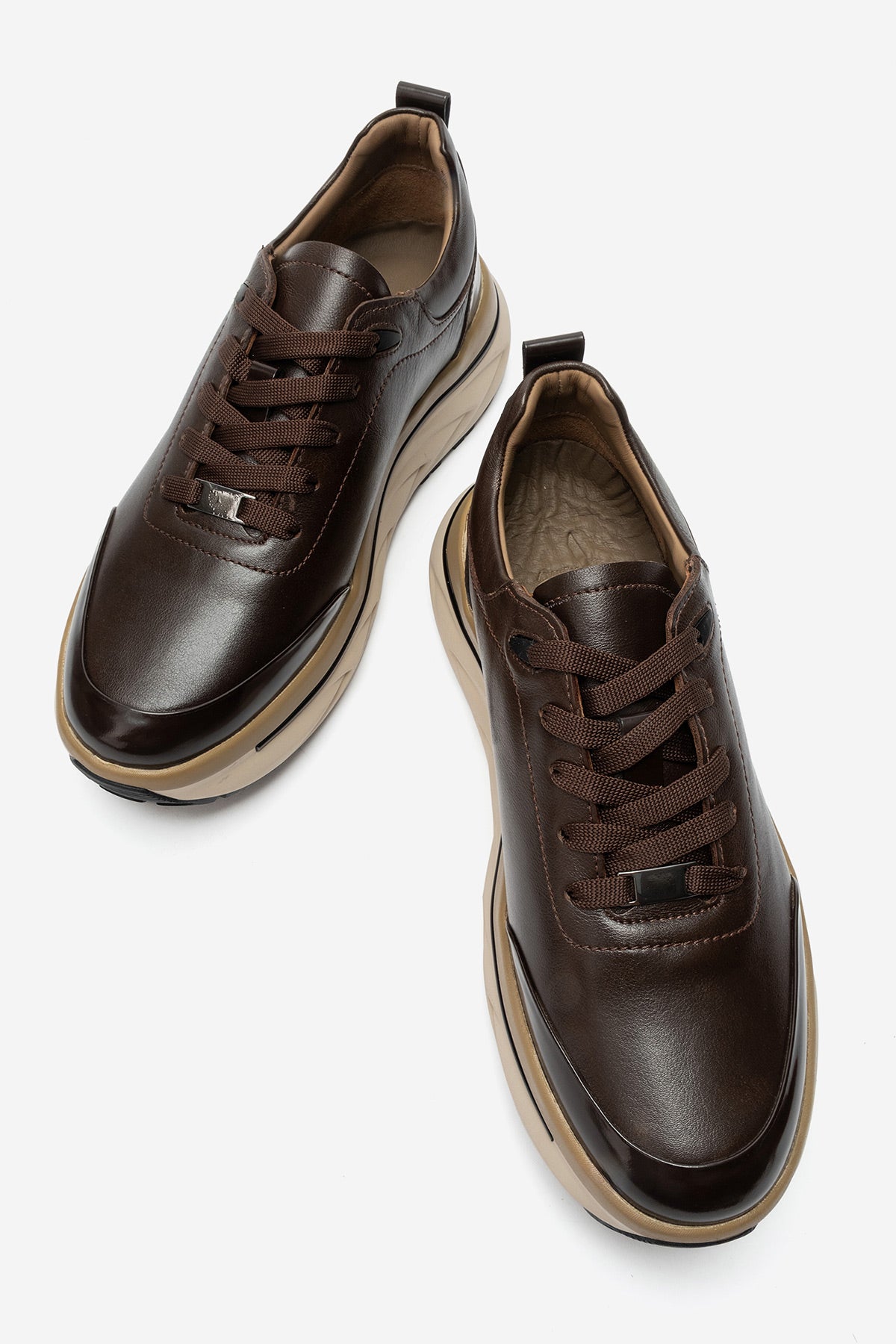 Erkek Hakiki Deri Kahve Bağcıklı Yüksek Kauçuk Tabanlı Sneaker Tullio