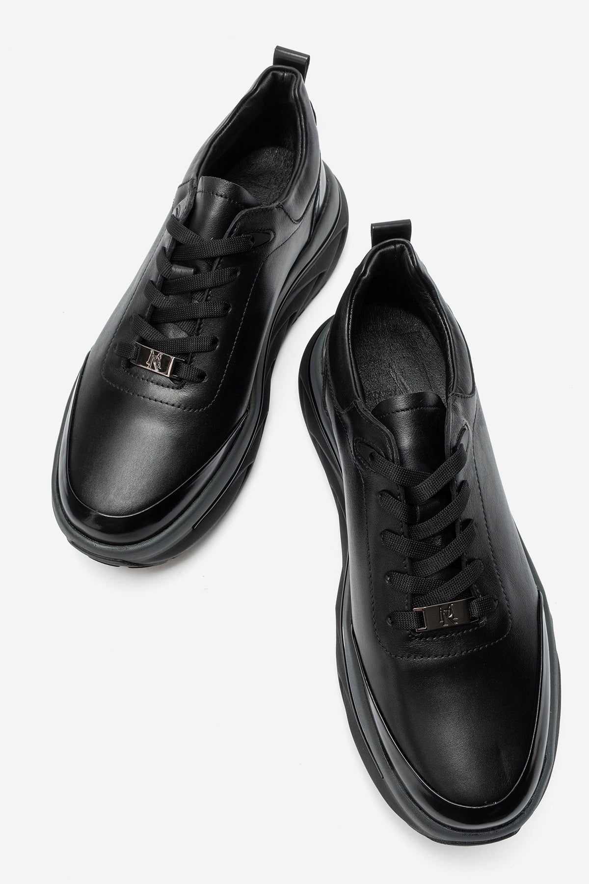 Erkek Hakiki Deri Siyah Bağcıklı Yüksek Kauçuk Tabanlı Sneaker Tullio