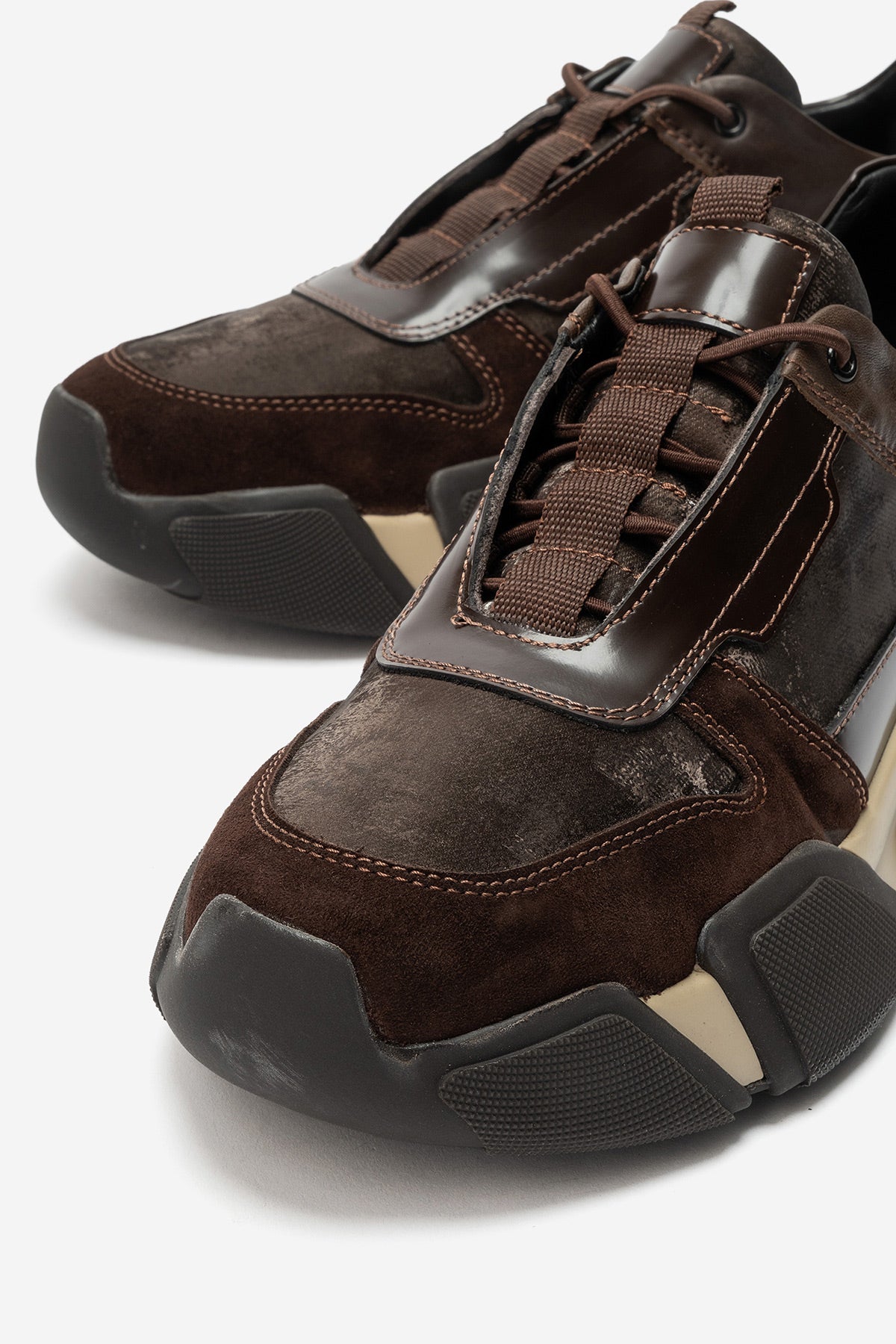 Erkek Hakiki Deri Kahve Bağcıklı Kalın Tabanlı Hafif Sneaker Ubaldo