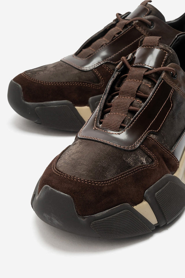 Erkek Hakiki Deri Kahve Bağcıklı Kalın Tabanlı Hafif Sneaker Ubaldo