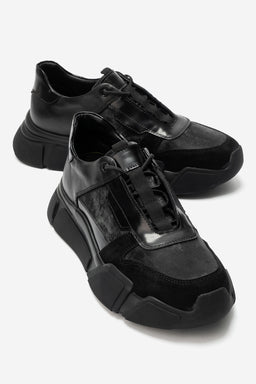 Erkek Hakiki Deri Siyah Bağcıklı Kalın Tabanlı Hafif Sneaker Ubaldo