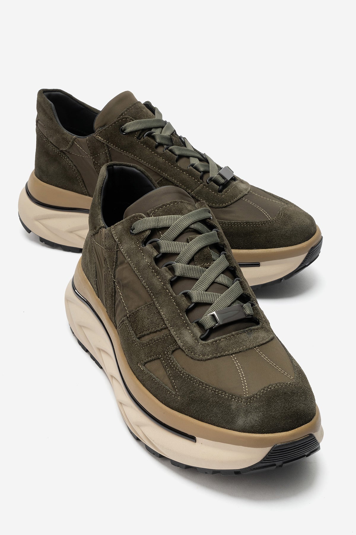 Erkek Hakiki Deri Haki Süet Bağcıklı Kalın Kauçuk Tabanlı Sneaker Ugo