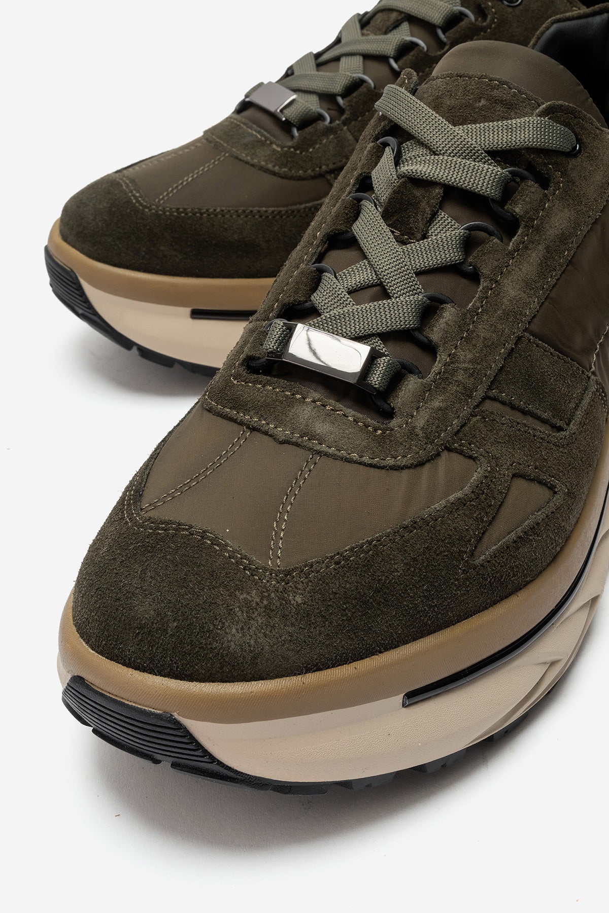 Erkek Hakiki Deri Haki Süet Bağcıklı Kalın Kauçuk Tabanlı Sneaker Ugo