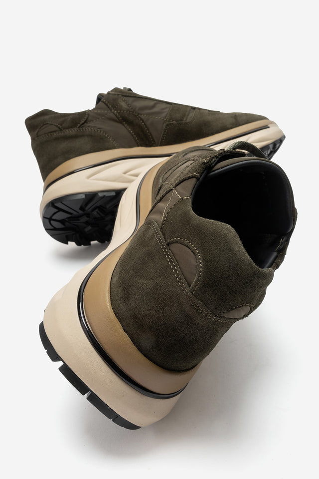 Erkek Hakiki Deri Haki Süet Bağcıklı Kalın Kauçuk Tabanlı Sneaker Ugo