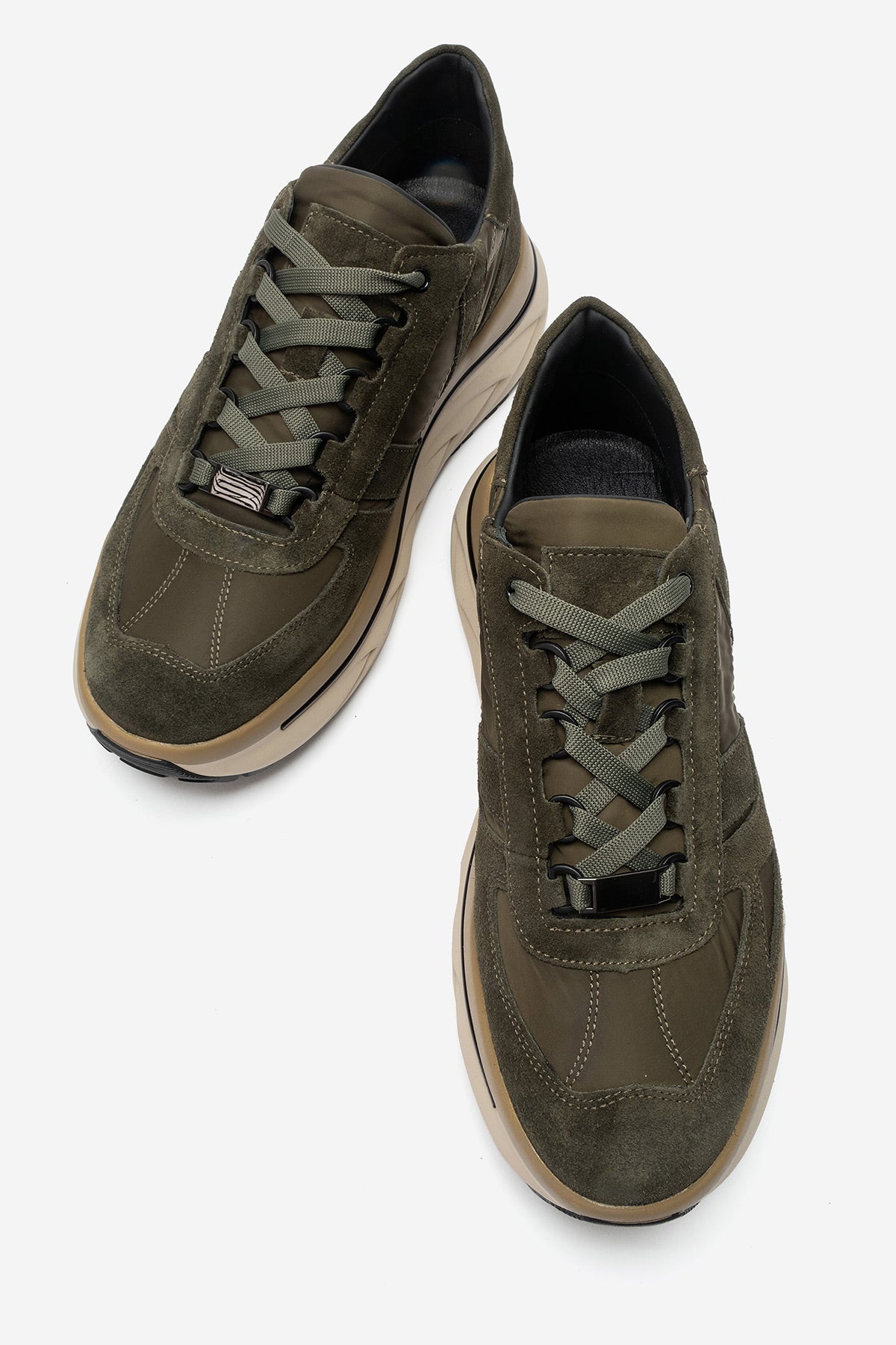 Erkek Hakiki Deri Haki Süet Bağcıklı Kalın Kauçuk Tabanlı Sneaker Ugo
