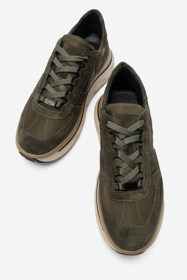 Erkek Hakiki Deri Haki Süet Bağcıklı Kalın Kauçuk Tabanlı Sneaker Ugo