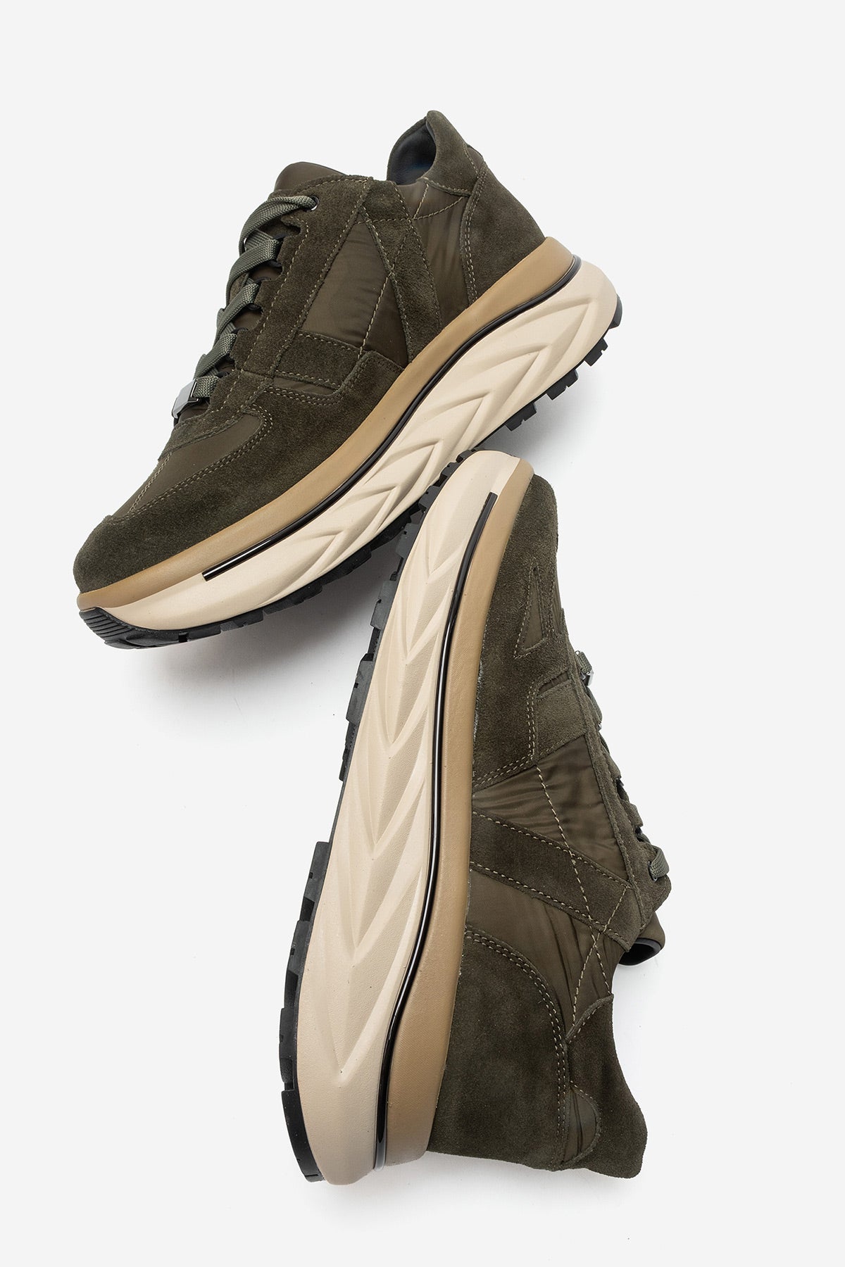 Erkek Hakiki Deri Haki Süet Bağcıklı Kalın Kauçuk Tabanlı Sneaker Ugo