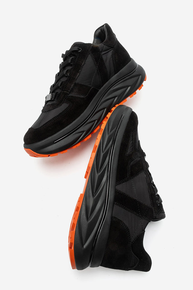 Erkek Hakiki Deri Siyah Süet Bağcıklı Kalın Kauçuk Tabanlı Sneaker Ugo