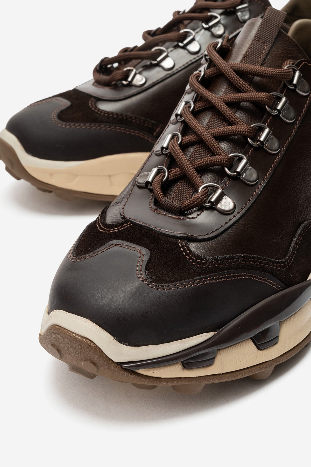 Erkek Hakiki Deri Kahve Bağcıklı Dişli Kaymaz Tabanlı Sneaker Umberto