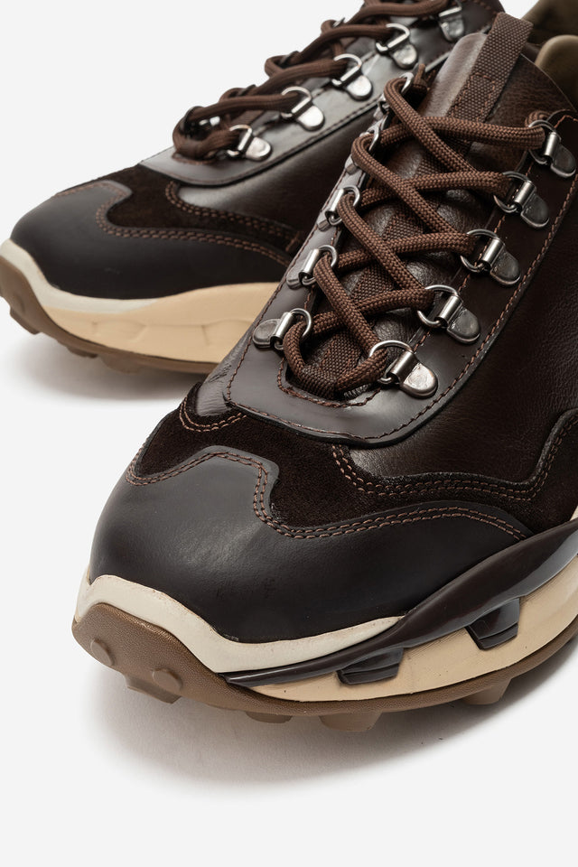 Erkek Hakiki Deri Kahve Bağcıklı Dişli Kaymaz Tabanlı Sneaker Umberto