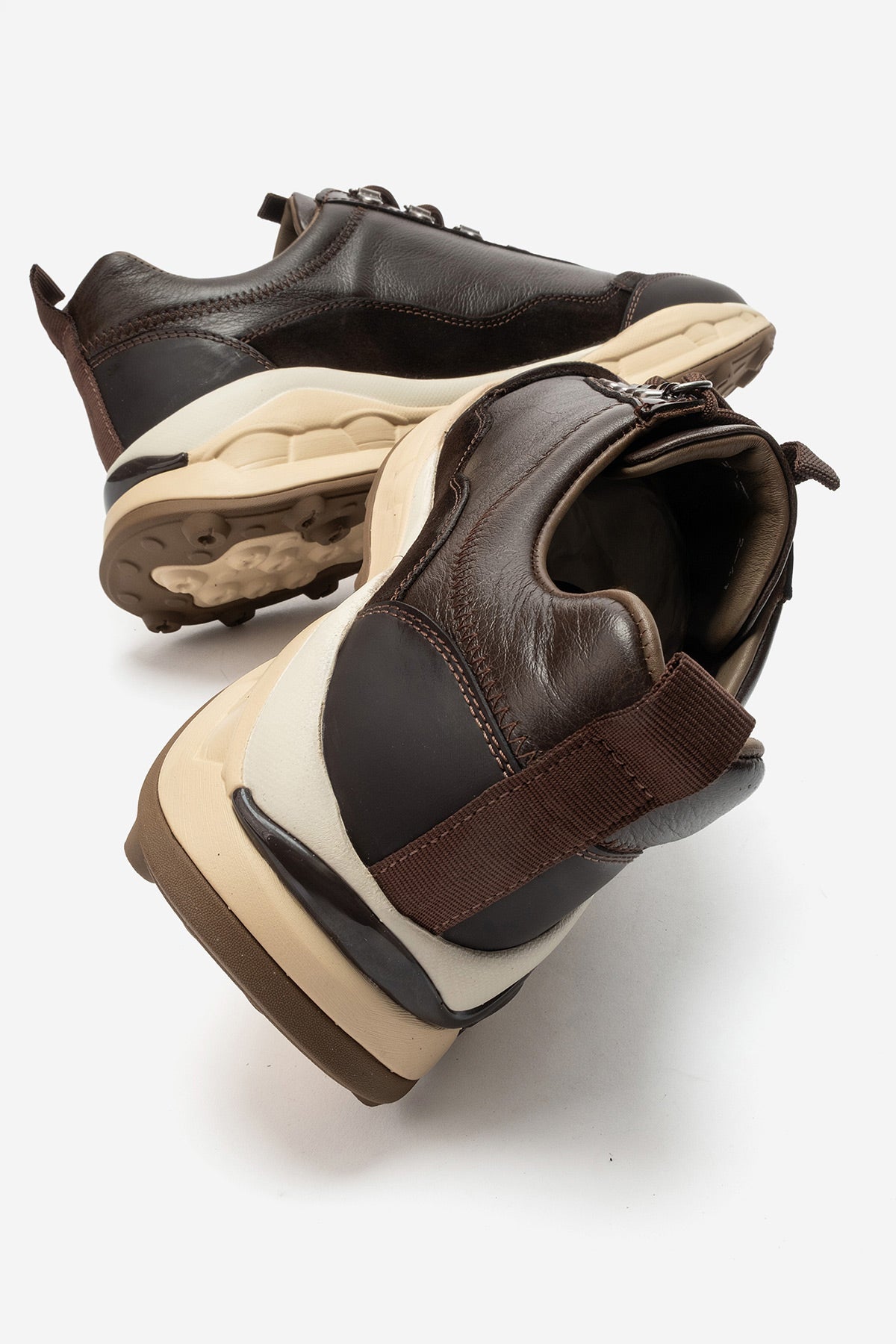 Erkek Hakiki Deri Kahve Bağcıklı Dişli Kaymaz Tabanlı Sneaker Umberto