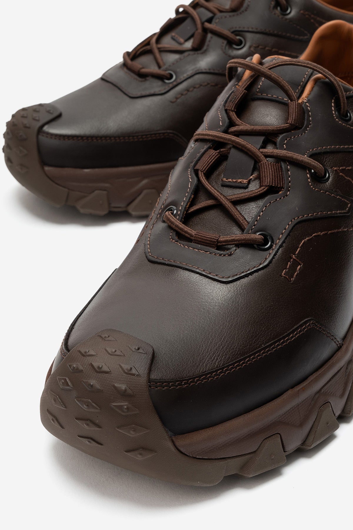 Erkek Hakiki Deri Kahve Bağcıklı Tırtıklı Kalın Tabanlı Sneaker Günlük Ayakkabı Vicente
