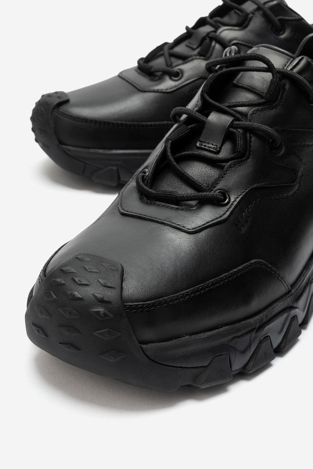 Erkek Hakiki Deri Siyah Bağcıklı Tırtıklı Kalın Tabanlı Sneaker Günlük Ayakkabı Vicente