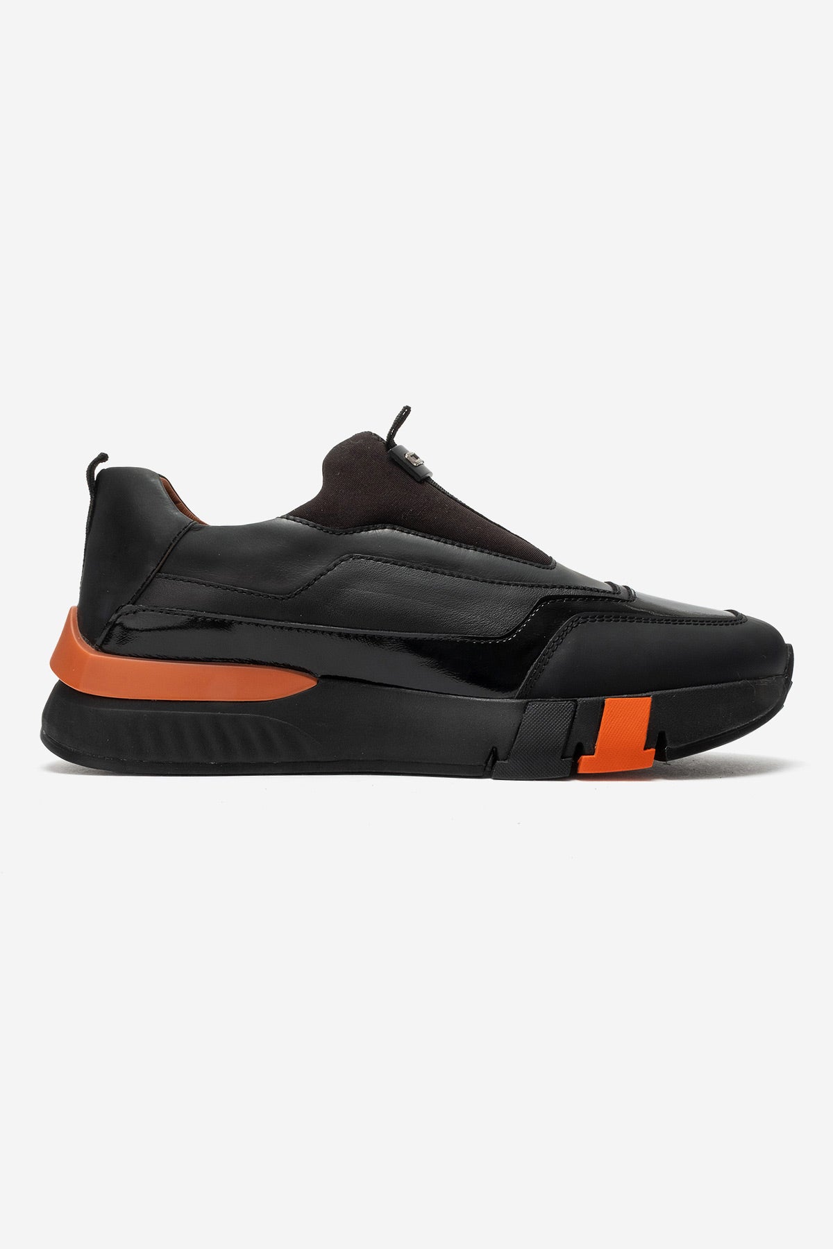 Erkek Hakiki Deri Siyah Bağcıksız Kalın Kauçuk Tabanlı Sneaker Victor