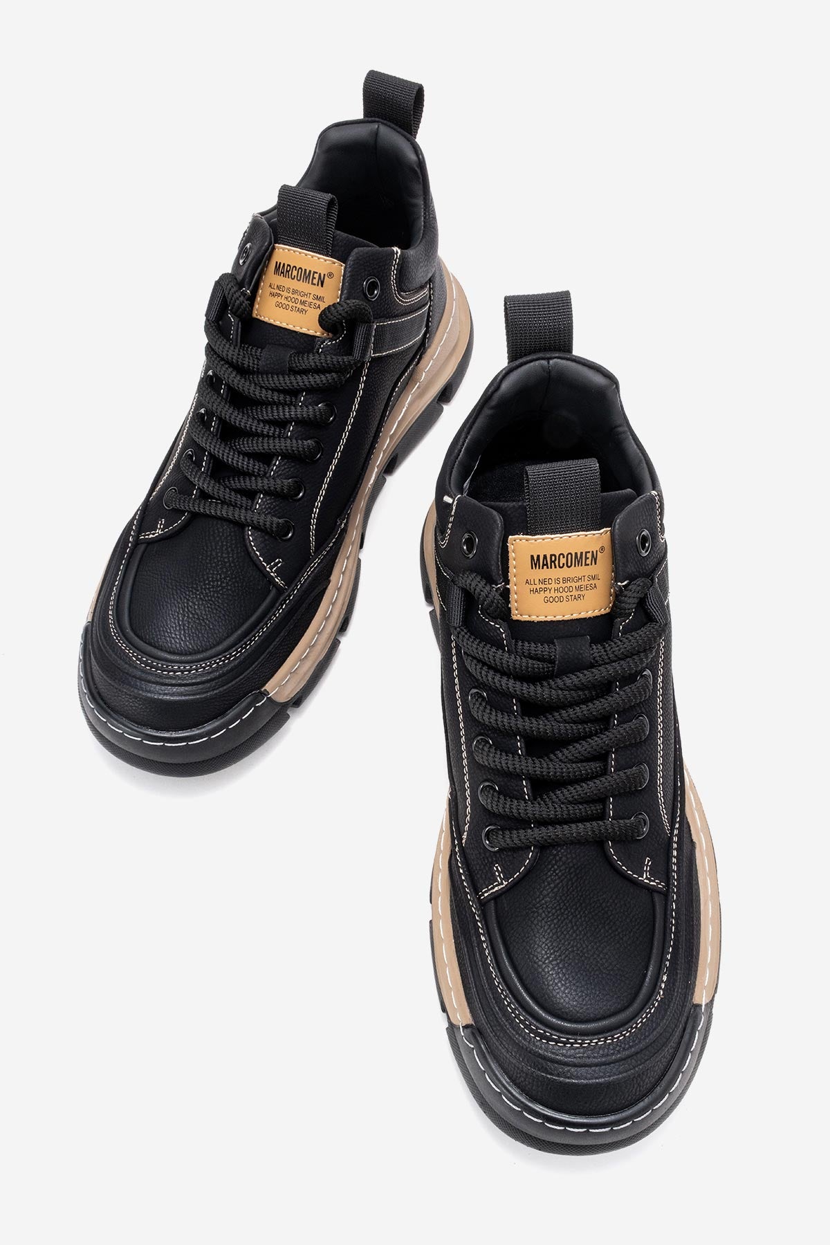 Erkek Hakiki Deri Siyah Bağcıklı Dişli Kauçuk Tabanlı Sneaker Taddeo