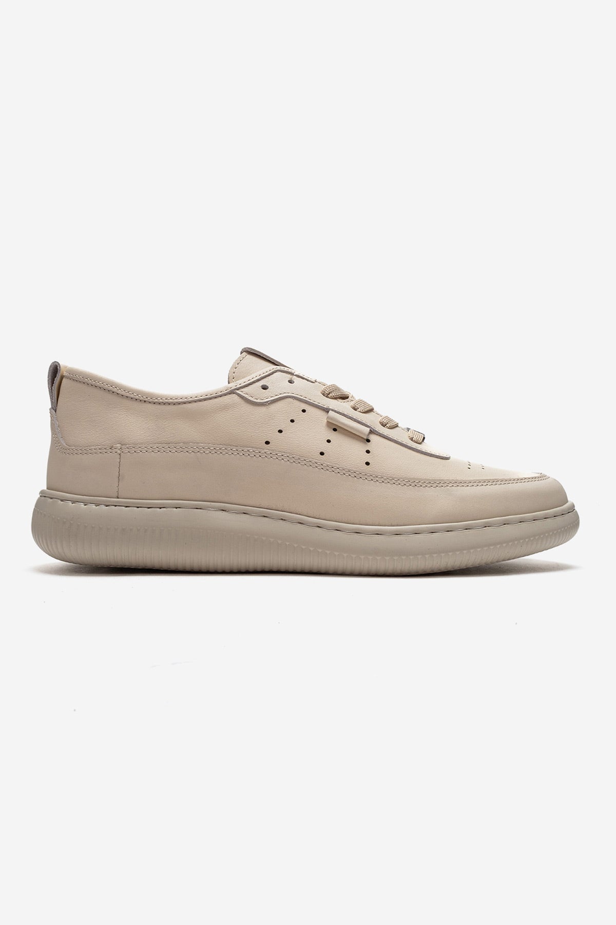 Erkek Hakiki Deri Krem Perfore Bağcıklı Kalın Tabanlı Sneaker Tiberio