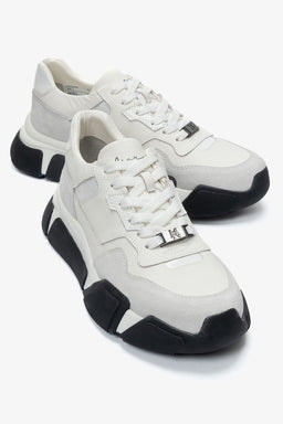 Erkek Hakiki Deri Beyaz Bağcıklı Kalın Tabanlı Hafif Sneaker Timoteo