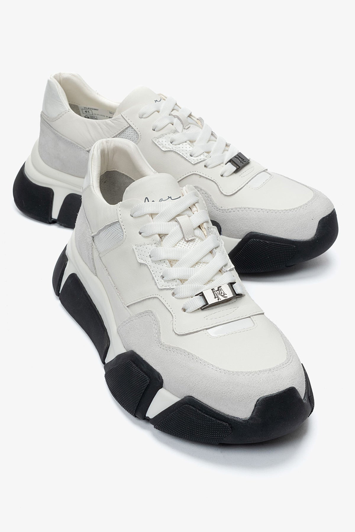 Erkek Hakiki Deri Beyaz Bağcıklı Kalın Tabanlı Hafif Sneaker Timoteo