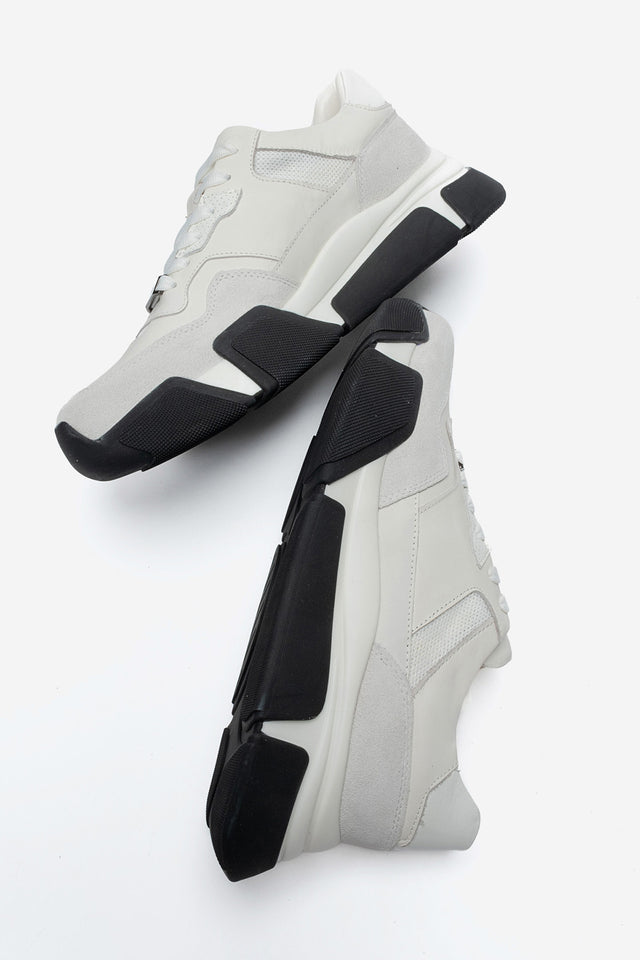 Erkek Hakiki Deri Beyaz Bağcıklı Kalın Tabanlı Hafif Sneaker Timoteo