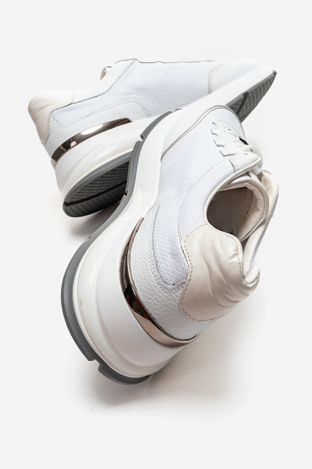 Erkek Hakiki Deri Beyaz Perfore Detaylı Bağcıklı Kalın Tabanlı Sneaker Günlük Ayakkabı Walter