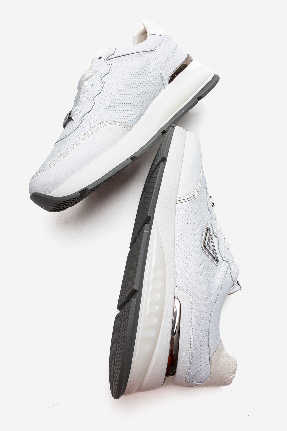 Erkek Hakiki Deri Beyaz Perfore Detaylı Bağcıklı Kalın Tabanlı Sneaker Günlük Ayakkabı Walter