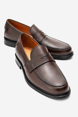 Erkek Hakiki Deri Kahve Bant Detaylı Topuklu Loafer Riccardo