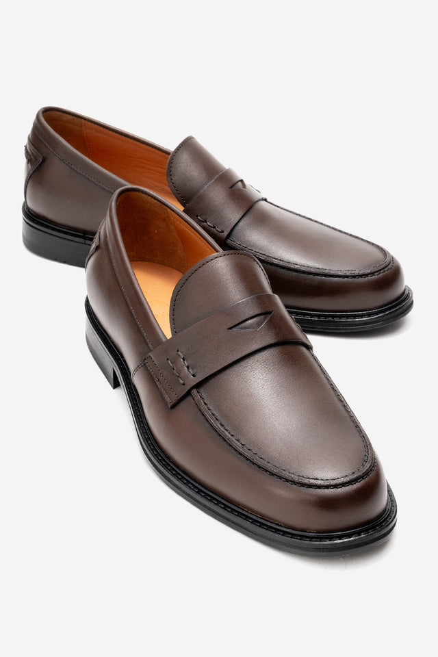 Erkek Hakiki Deri Kahve Bant Detaylı Topuklu Loafer Riccardo