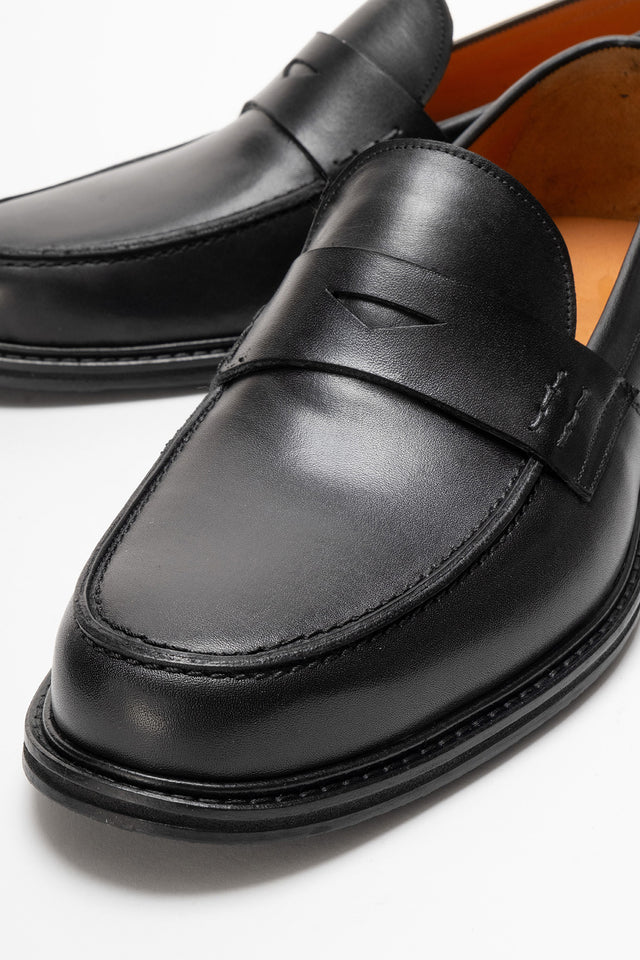 Erkek Hakiki Deri Siyah Bant Detaylı Topuklu Loafer Riccardo