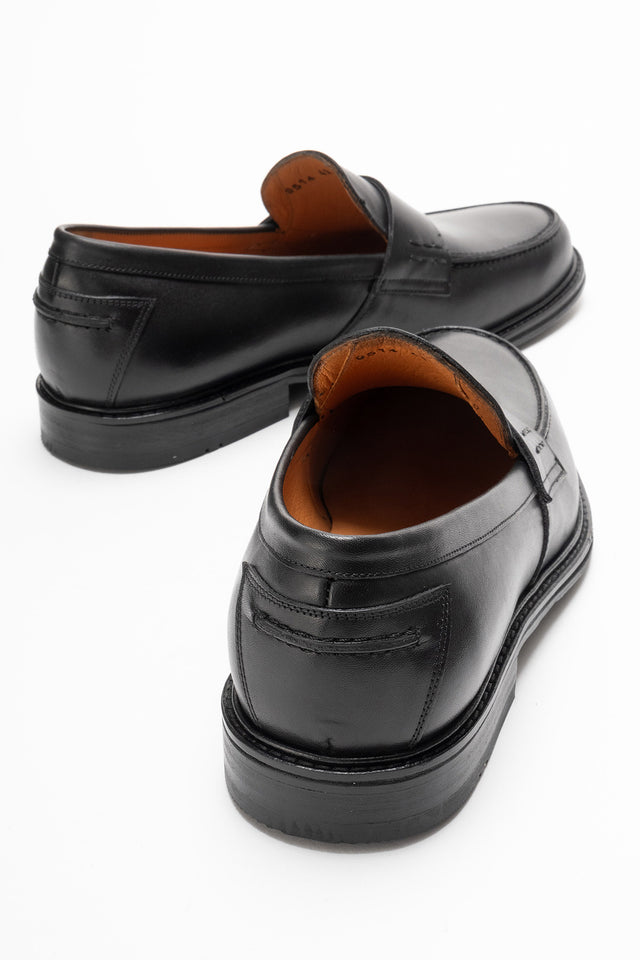 Erkek Hakiki Deri Siyah Bant Detaylı Topuklu Loafer Riccardo