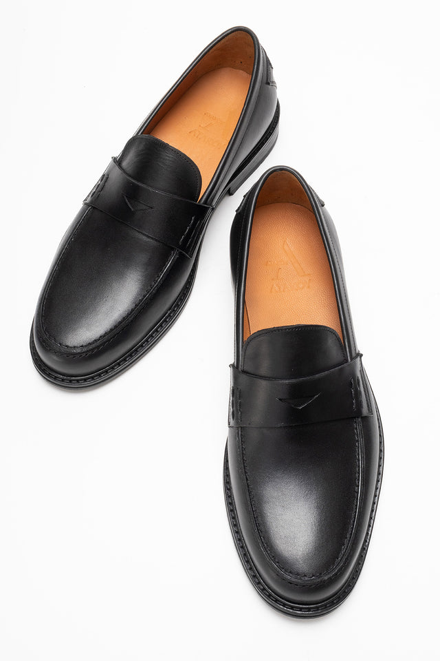 Erkek Hakiki Deri Siyah Bant Detaylı Topuklu Loafer Riccardo