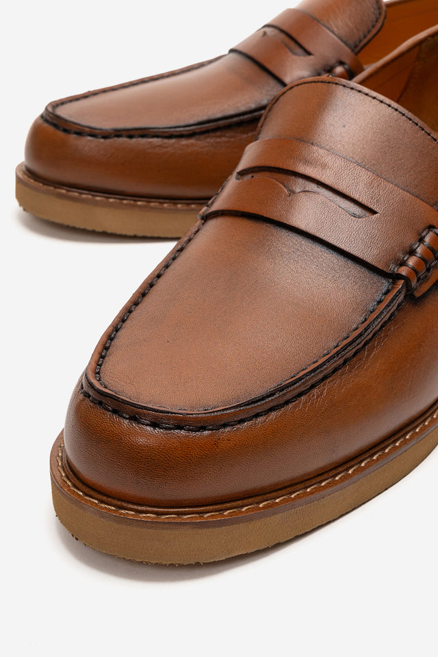 Erkek Hakiki Deri Taba Kauçuk Tabanlı Loafer Günlük Ayakkabı Sergio