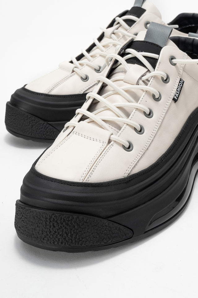 Erkek Beyaz Lastik Bağcıklı Kalın Tabanlı Sneaker Ayakkabı Milo