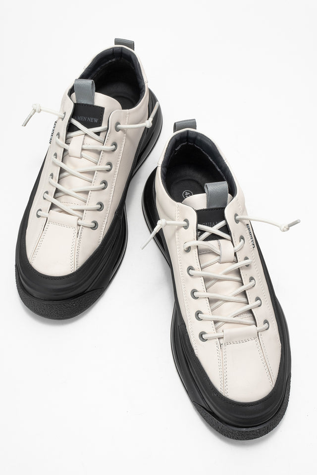 Erkek Beyaz Lastik Bağcıklı Kalın Tabanlı Sneaker Ayakkabı Milo