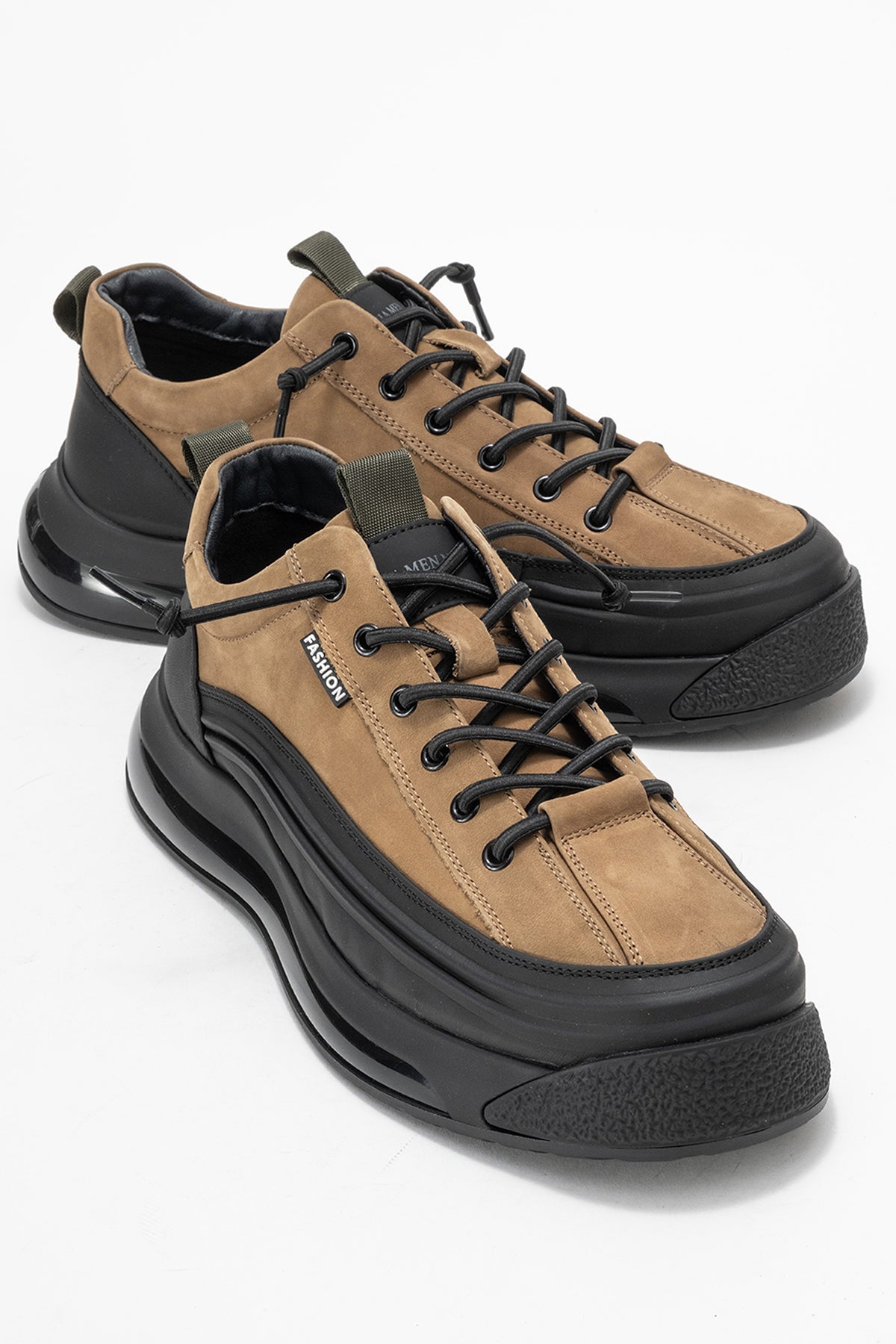 Erkek Haki Lastik Bağcıklı Kalın Tabanlı Sneaker Ayakkabı Milo