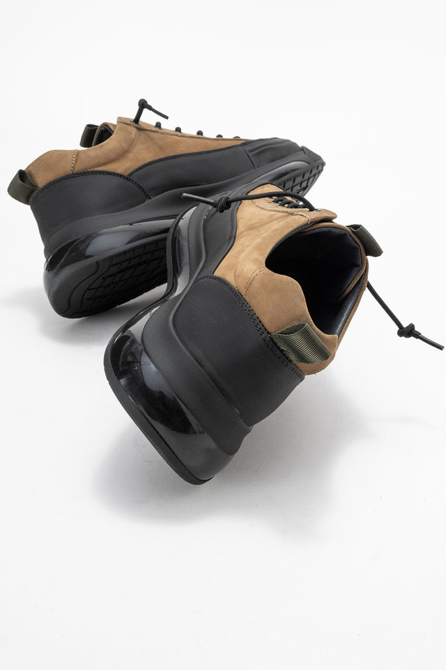Erkek Haki Lastik Bağcıklı Kalın Tabanlı Sneaker Ayakkabı Milo