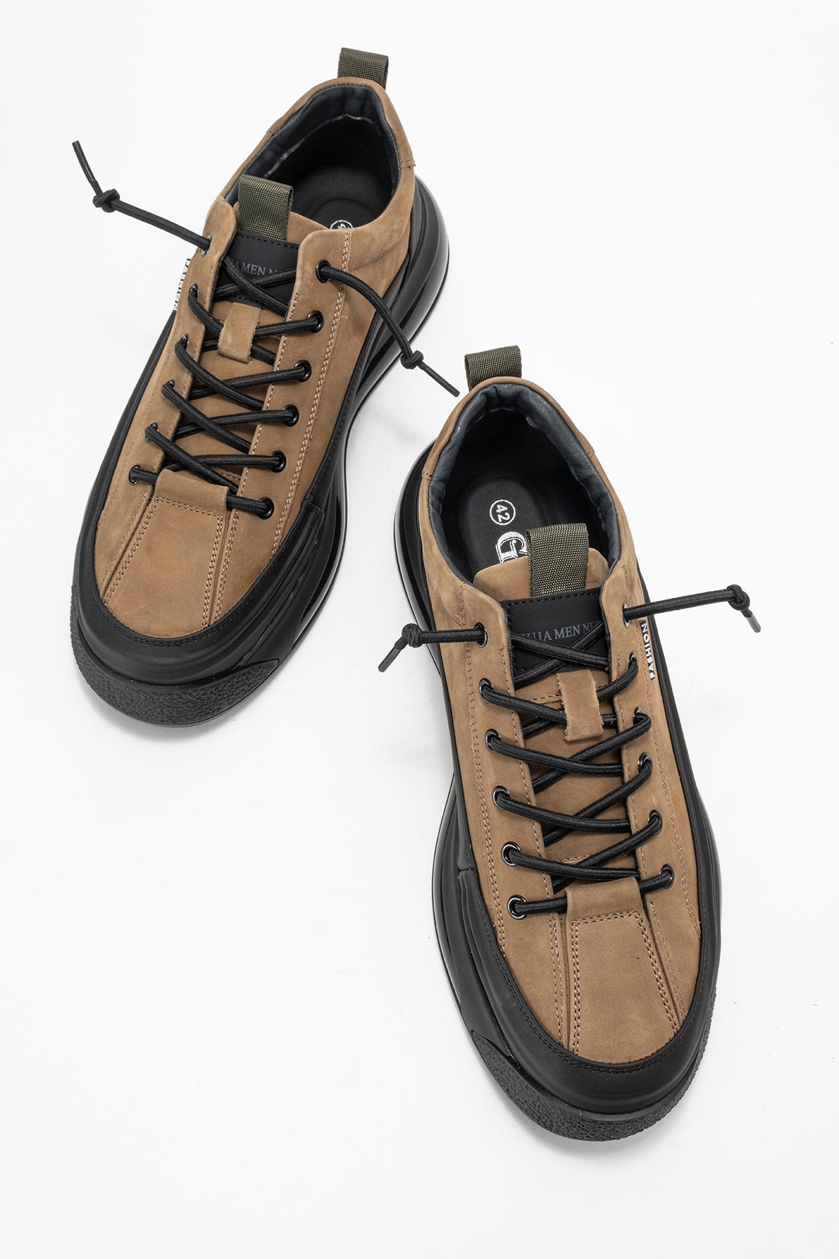 Erkek Haki Lastik Bağcıklı Kalın Tabanlı Sneaker Ayakkabı Milo
