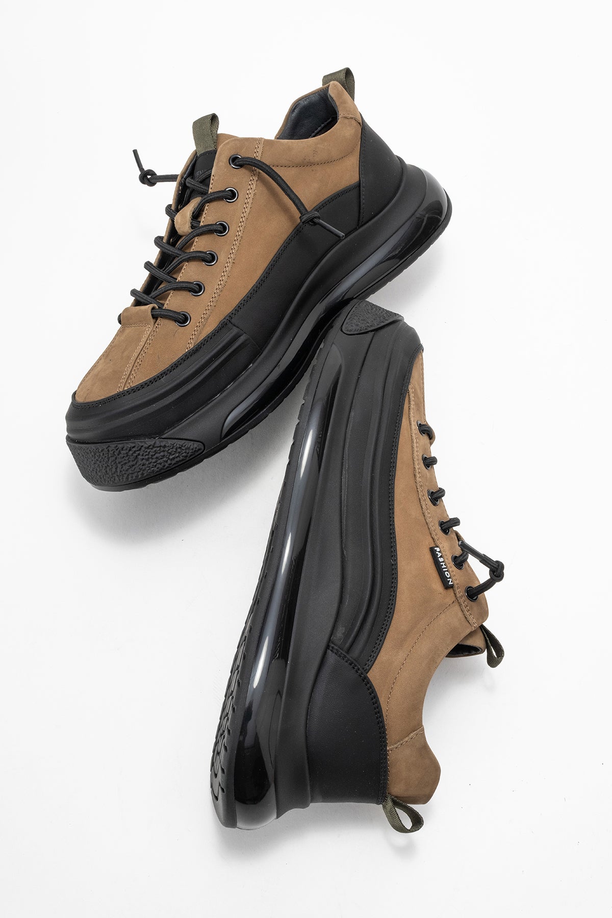 Erkek Haki Lastik Bağcıklı Kalın Tabanlı Sneaker Ayakkabı Milo