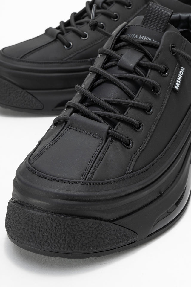 Erkek Siyah Lastik Bağcıklı Kalın Tabanlı Sneaker Ayakkabı Milo