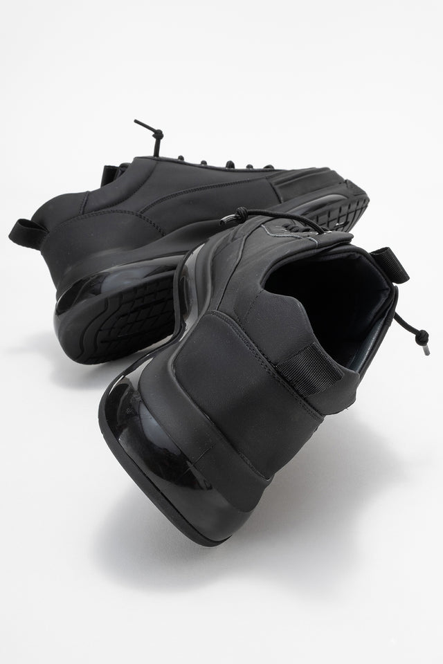 Erkek Siyah Lastik Bağcıklı Kalın Tabanlı Sneaker Ayakkabı Milo