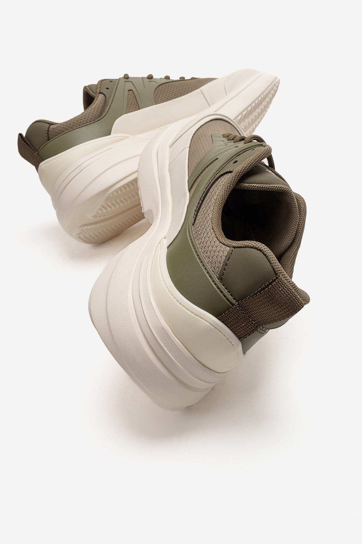 Erkek Haki File Detaylı Bağcıklı Kalın Tabanlı Sneaker Günlük Ayakkabı Neo