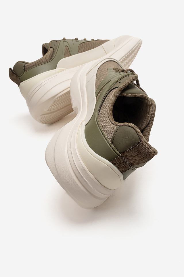 Erkek Haki File Detaylı Bağcıklı Kalın Tabanlı Sneaker Günlük Ayakkabı Neo