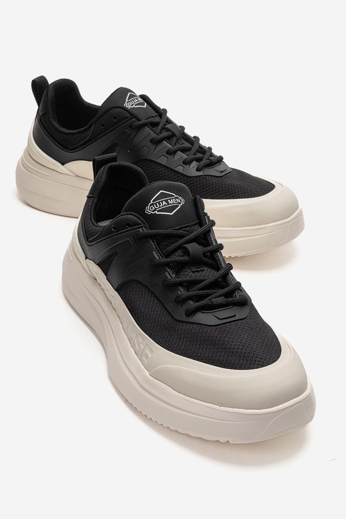 Erkek Siyah File Detaylı Bağcıklı Kalın Tabanlı Sneaker Günlük Ayakkabı Neo