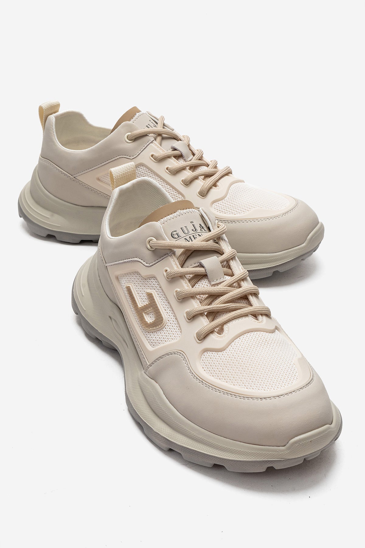 Erkek Bej File Detaylı Bağcıklı Kalın Kauçuk Tabanlı Sneaker Tiago