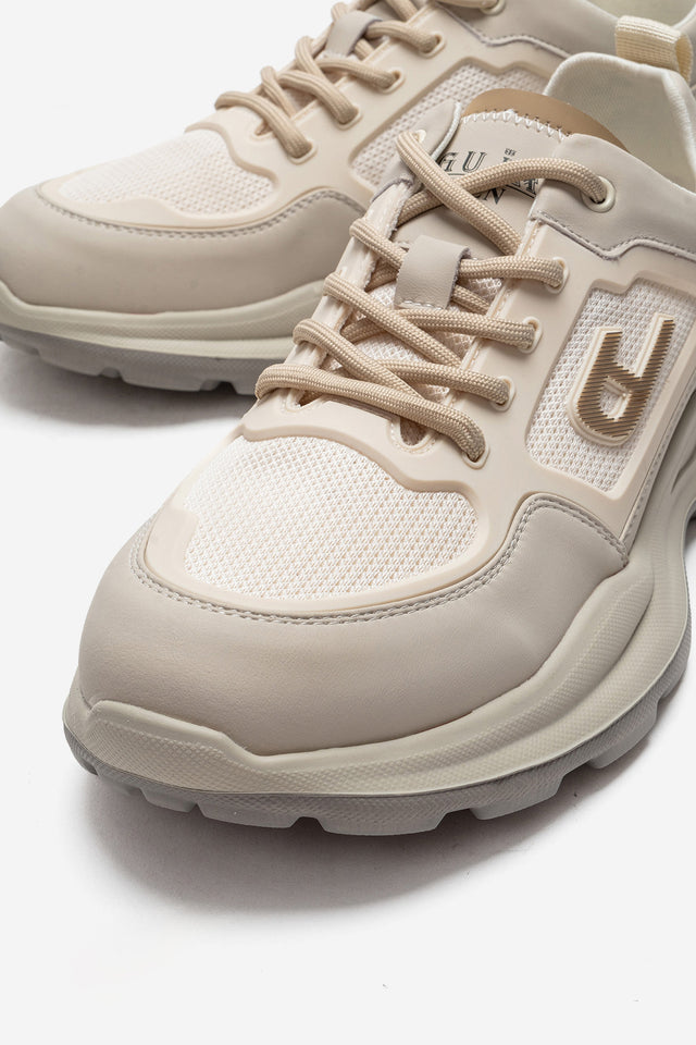 Erkek Bej File Detaylı Bağcıklı Kalın Kauçuk Tabanlı Sneaker Tiago