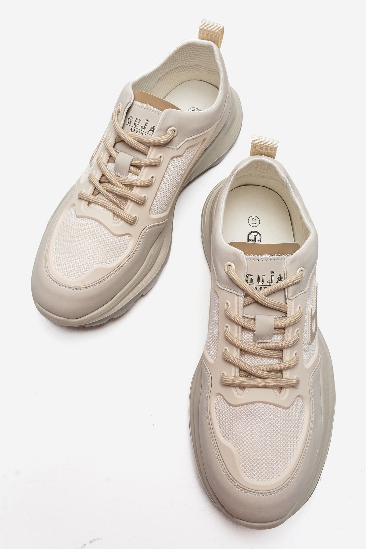 Erkek Bej File Detaylı Bağcıklı Kalın Kauçuk Tabanlı Sneaker Tiago