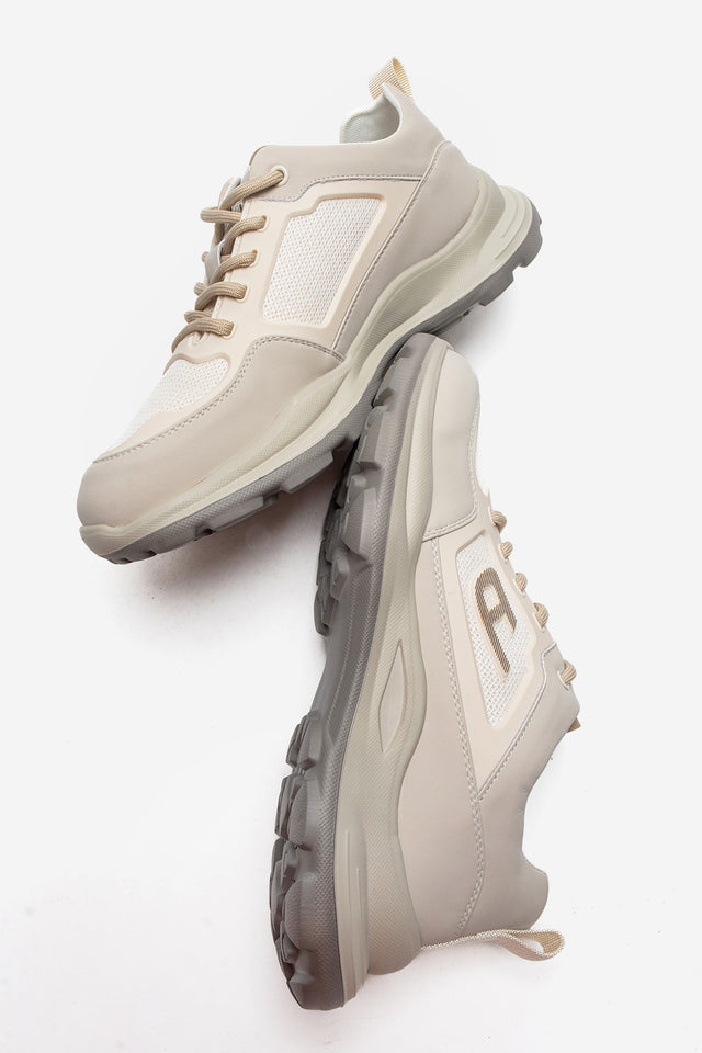 Erkek Bej File Detaylı Bağcıklı Kalın Kauçuk Tabanlı Sneaker Tiago