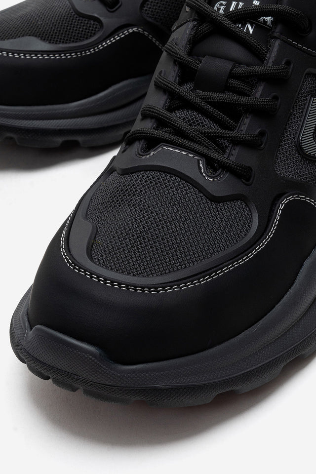 Erkek Siyah File Detaylı Bağcıklı Kalın Kauçuk Tabanlı Sneaker Tiago