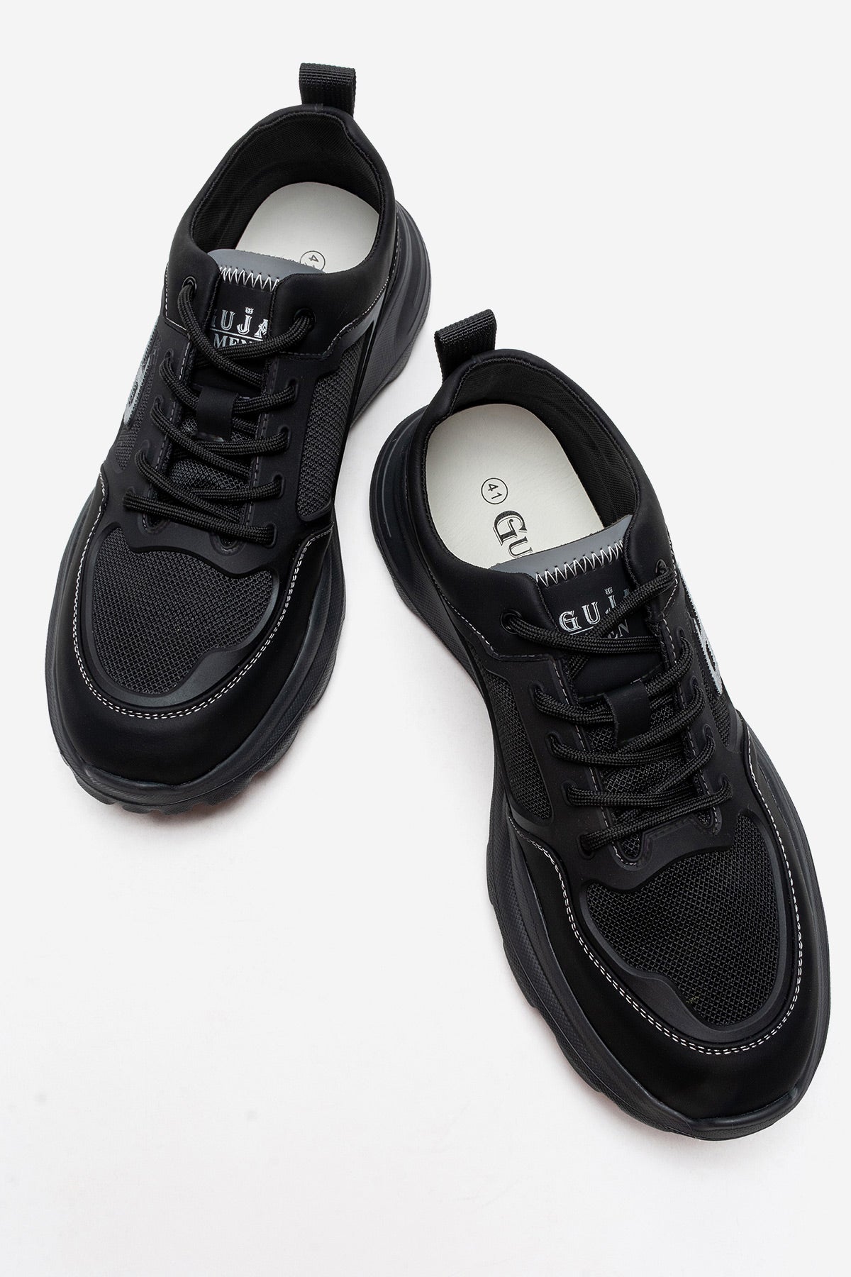 Erkek Siyah File Detaylı Bağcıklı Kalın Kauçuk Tabanlı Sneaker Tiago